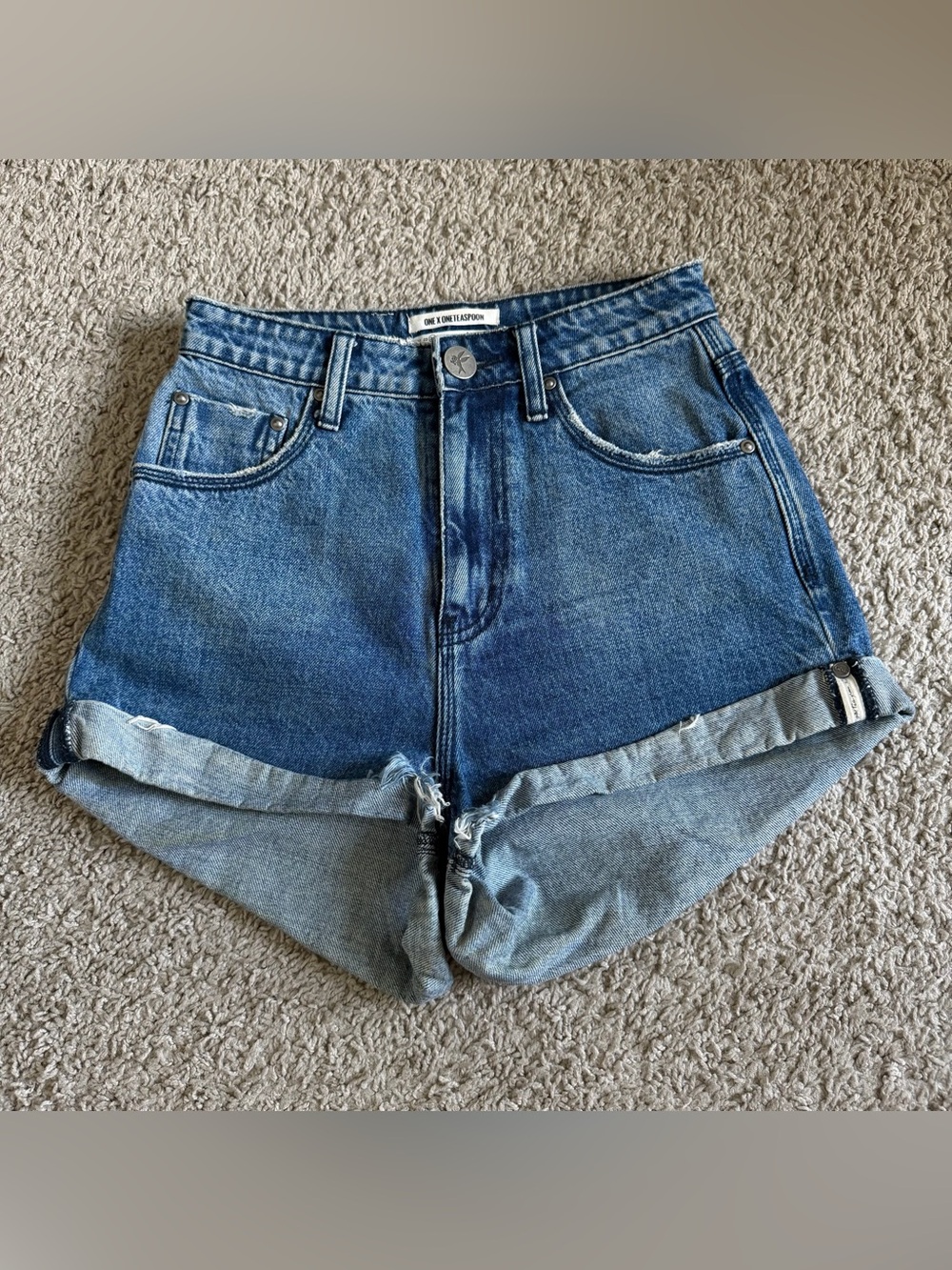 One x One Teaspoon High Waisted Bandits Twisted Cuff Hem Shorts